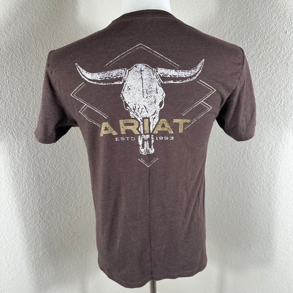Ariat T Shirt Mens S Brown Western Cow Skull Graphic Tee Rugged Cowboy Ranchwear